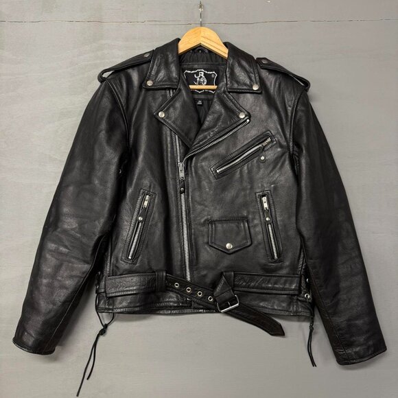 American Vintage Other - Vintage JR Genuine Leather Black Punk Western Biker Jacket Zip Up Men’s 40